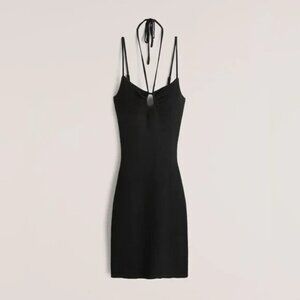 Abercrombie & Fitch Black Ribbed Strappy Halter Dress Midi Black LBD Stretch XLT